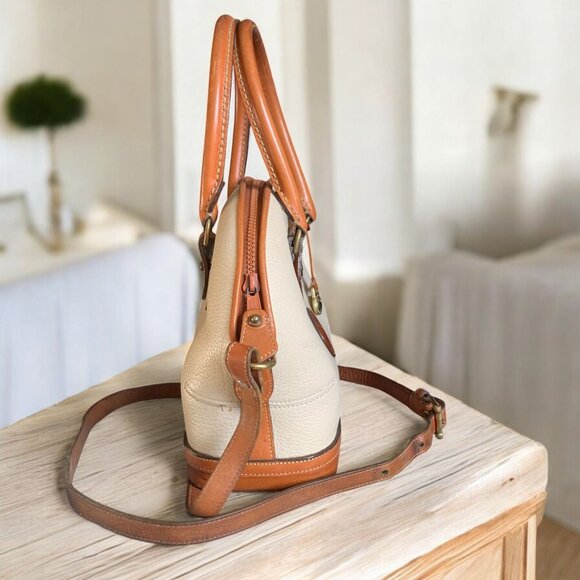 Vintage Dooney & Bourke Norfolk Satchel Bone Leather With British Tan Trim All-W - Picture 11 of 14